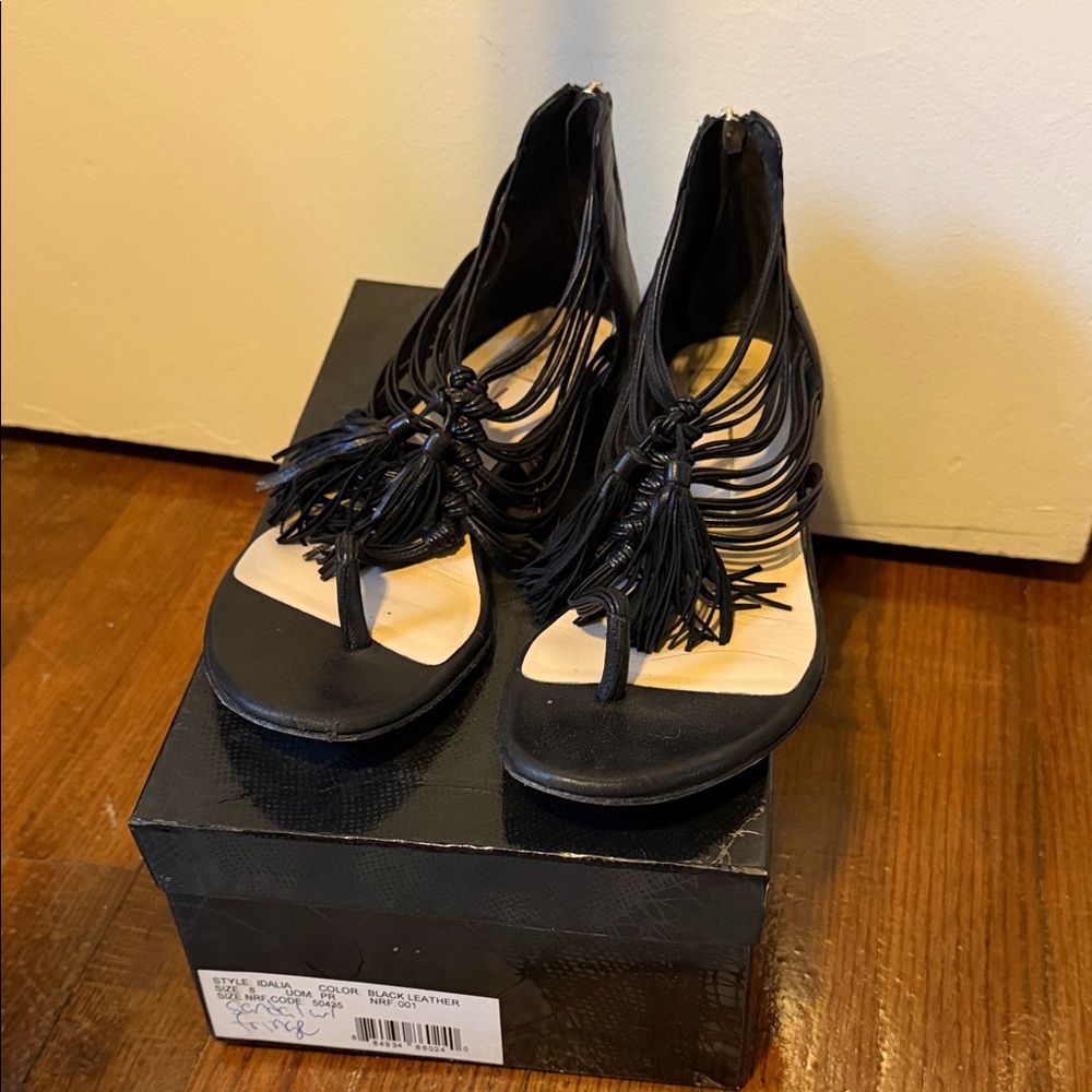 Dolce Vita Black Fringe Thong Sandals